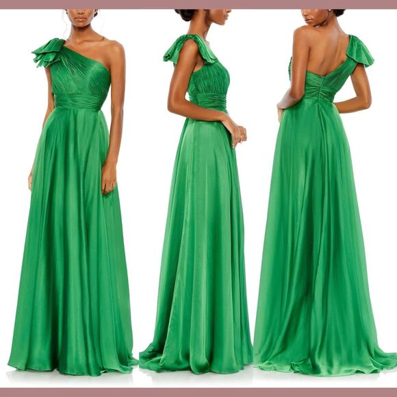 Mac Duggal Dresses & Skirts - NWD $398 Mac Duggal [ 14 ] Pleated One‎ Shoulder Chiffon Gown Green #G1782